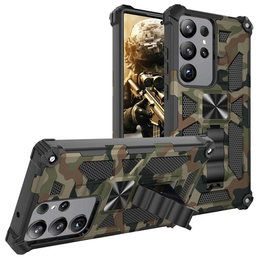 CCSmall Camouflage Case for Samsung Galaxy S25 Ultra with Kickstand for Men Military Grade Shockproof Protective Phone Cover Built-in Stand Case for Samsung Galaxy S25 Ultra Camo Army Green