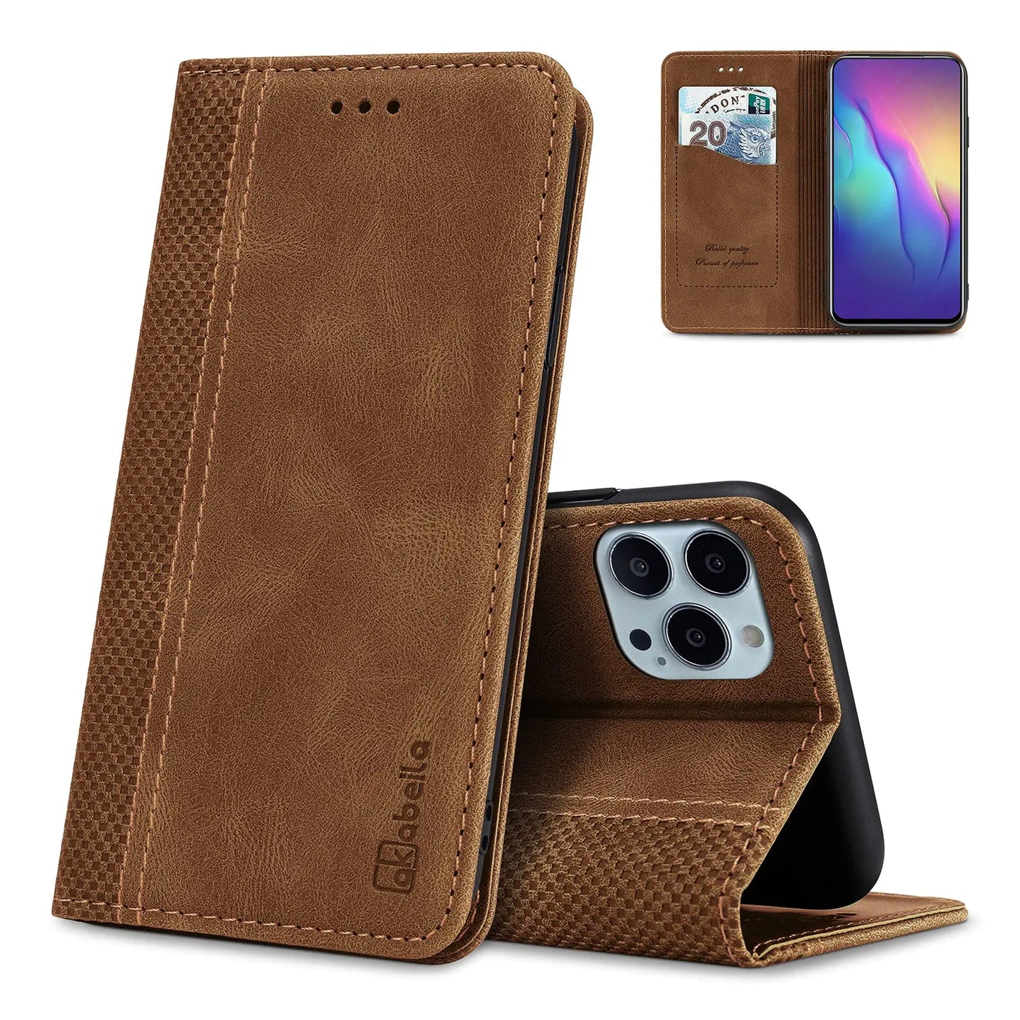 AKABEILA Mobile Phone Case Compatible with Samsung Galaxy S25 Ultra Case Protective PU Leather Flip Case Stand Wallet Folding Case Bag Case with [Card Slot] [Stand Function] [Magnetic] Light Brown