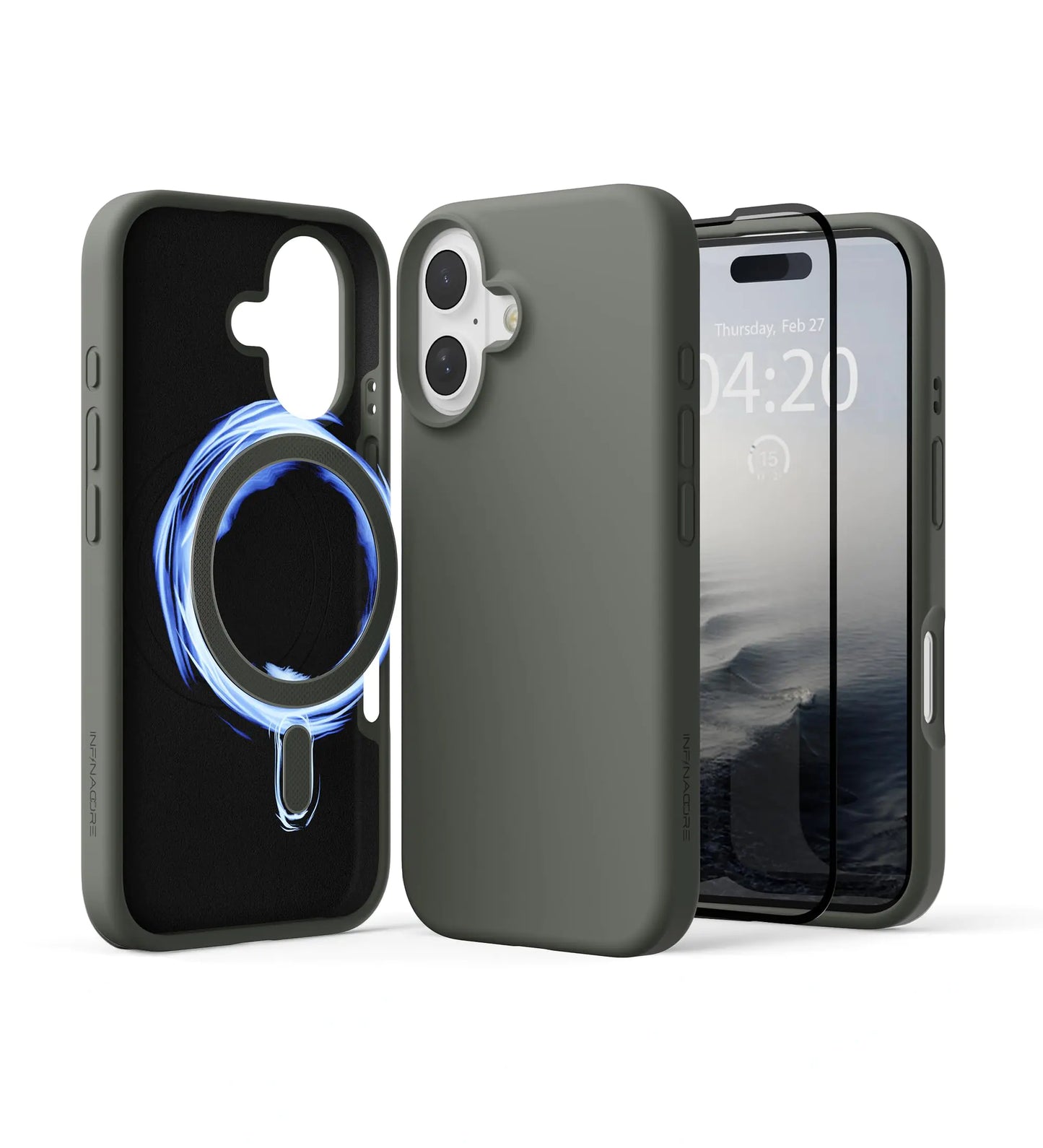 InfinaCore for iPhone 16 Plus Silicone Case with Screen Protector - Compatible w/MagSafe - 10ft. Drop Protection Scratch Resistant - 3500 Gauss Extra Strength Magnetic Phone Case iPhone 16 Plus